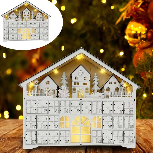 Countdown To Christmas Wooden LED Lighted Advent Calendar 24 Drawers
