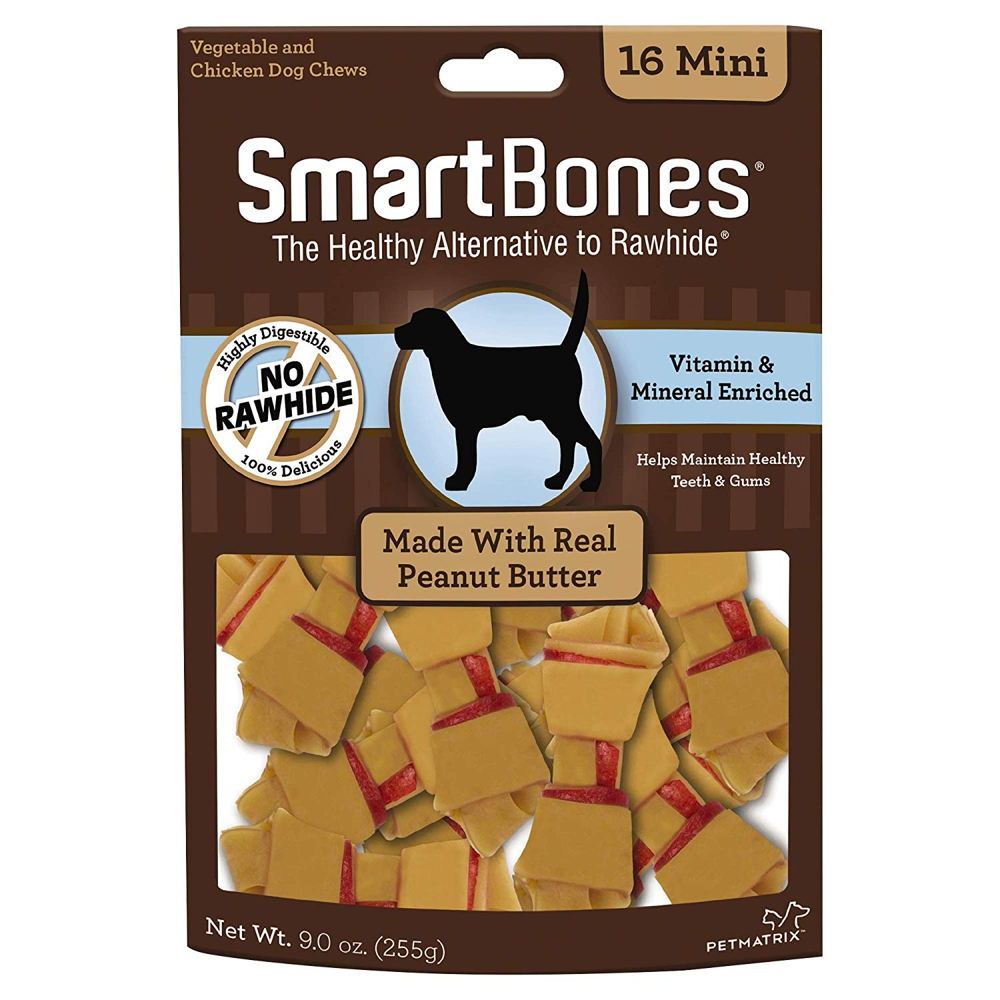 SmartBones Peanut Butter Mini Bones for Dogs, RawhideFree 16 Pk
