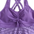 thumbnail image 4 of REORIAFEE Womens Tankini Bathing Suits Vintage Bikini Slim Fit V Neck Lace Split Swimwear Set Purple XL, 4 of 5