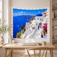 thumbnail image 5 of Santorini Village With Blue Domes Against Azure Sea Serene Coastal Style for Travel Lovers Mediterranean Island Art Decor Housewarming Gift Tapestry Wall Hanging for Bedroom and Living Room, 5 of 7