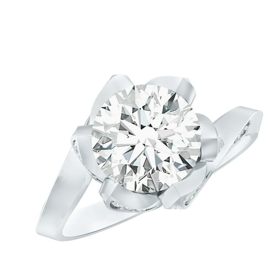 Rosec Jewels Lab Created Diamond Engagement Ring for Women - Nature Inspired Ring - 8 mm - 2 Carat, 925 Sterling Silver, US 4.00