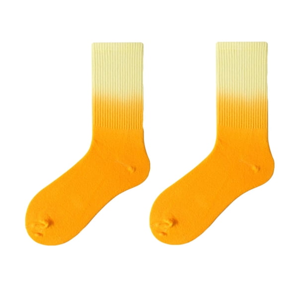 Calcetines de algodón degradado para mujer, calcetines largos y finos de tubo informales de verano con personalidad Amarillo naranja