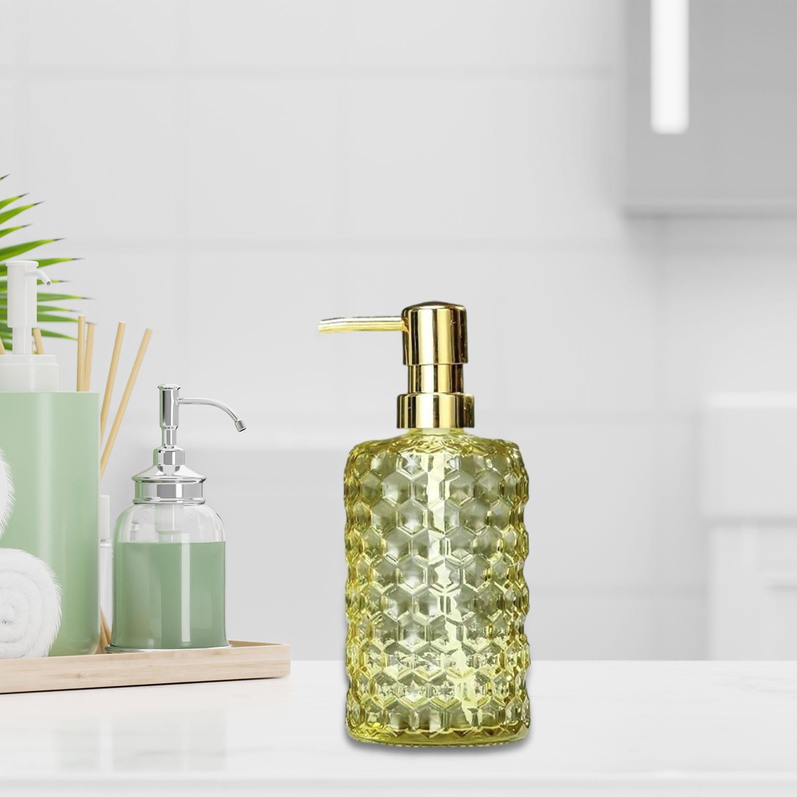 Fancyes Glass Pump Soap Dispenser Lotion Dispenser Decor 500ml Stylish Shower Gel Bottle Lotion Bottle Hand Pump for Home Salon Hotel Yellow