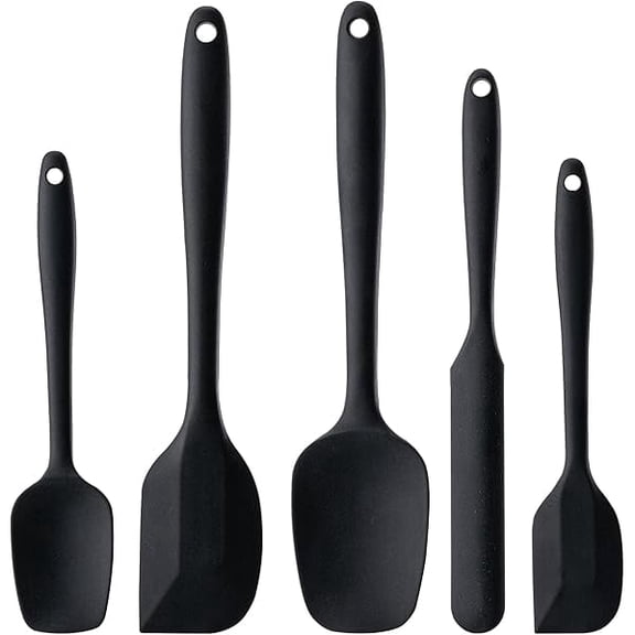 Silicone Spatula Set, 5 Piece High Quality Rubber Spatulas for Baking, Cooking, and Mixing High Heat Resistant Non Stick Dishwasher reliable BPA-Free (Black)