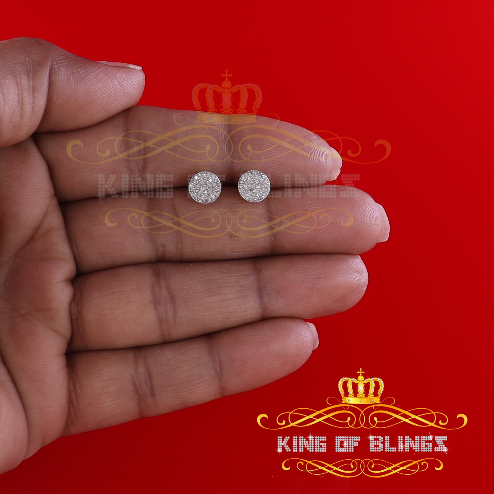 King of Bling's 925 Sterling Silver Yellow 0.20ct Diamond For Men's/Women's Stud Round Earrings