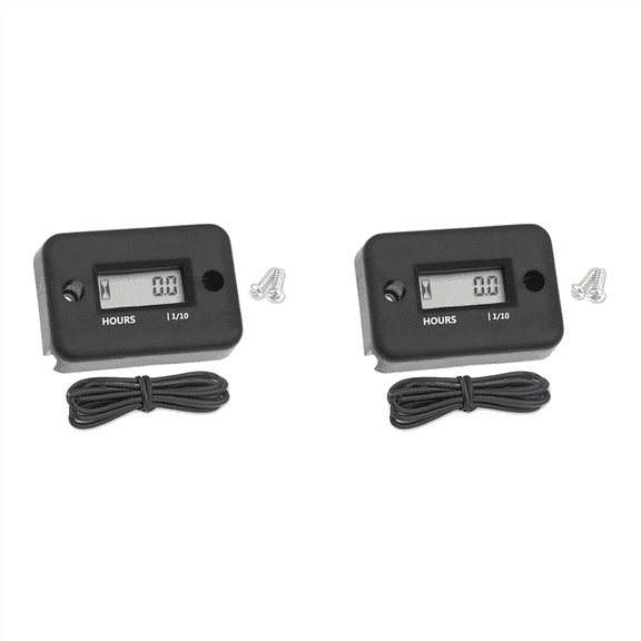 2X Waterproof LCD Display Digital Hour Meter Inductive Timer for Bike Motorcycle ATV Snowmobile Engine, Black