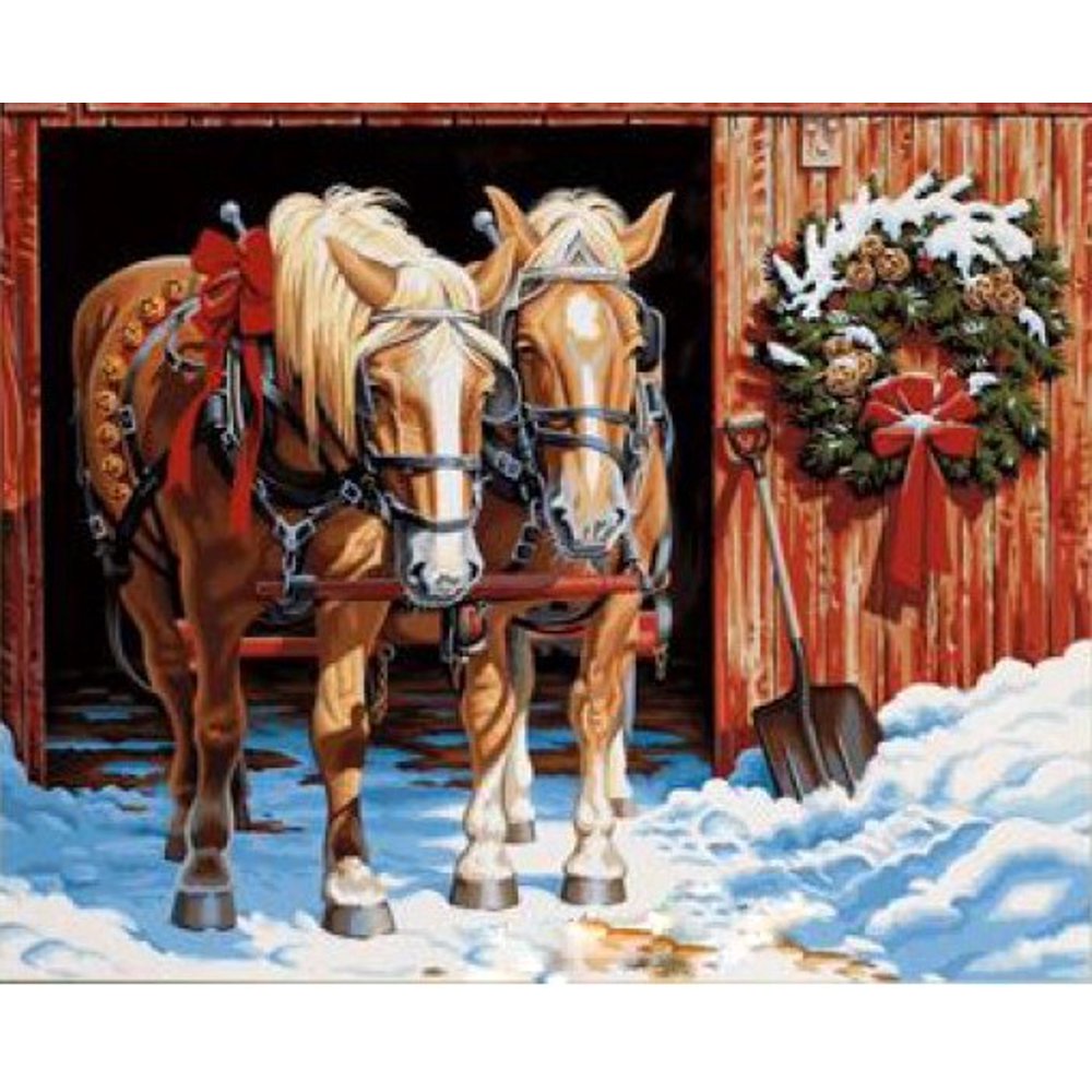 Ready for the Ride (Horses/Barn Christmas Scene) Paint by Number (20