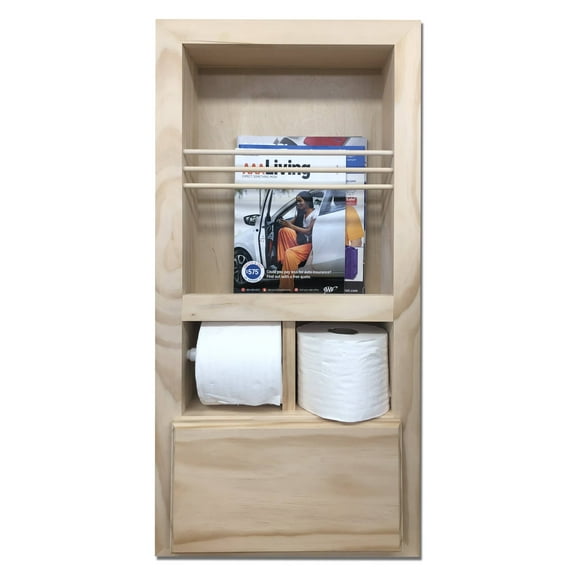 Metis Unfinished Wood Combination Toilet Paper Holder Recessed Magazine Rack