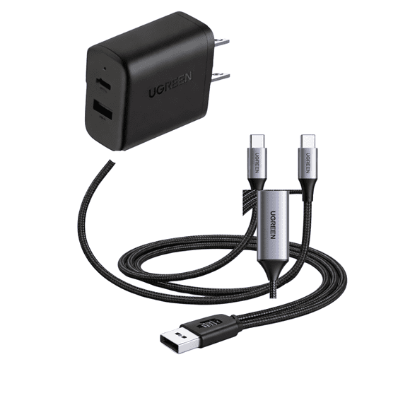 Cargador 2 En 1 Ugreen 20w Negro + Cable USB C a USB C 100W