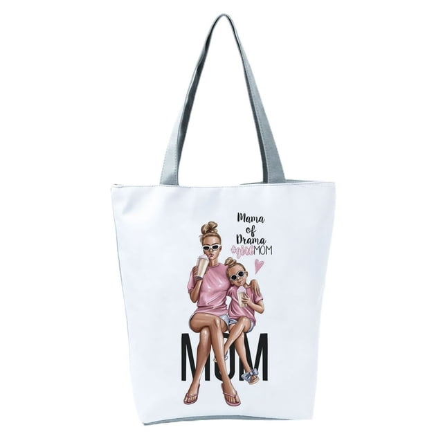 Big Capacity Washable Foldable Shoulder Pouch Cute Mom Baby Print Tote Pouch for Work
