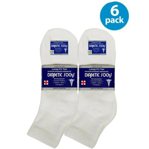 USBingoshop 6 Pairs Men's White Cotton Ankle Diabetic Socks