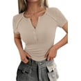 thumbnail image 4 of PRETTYGARDEN Womens Summer Short Sleeve Tops Spring Casual V Neck Henley Button Up T Shirts Dressy Ribbed Knit Blouses, 4 of 8