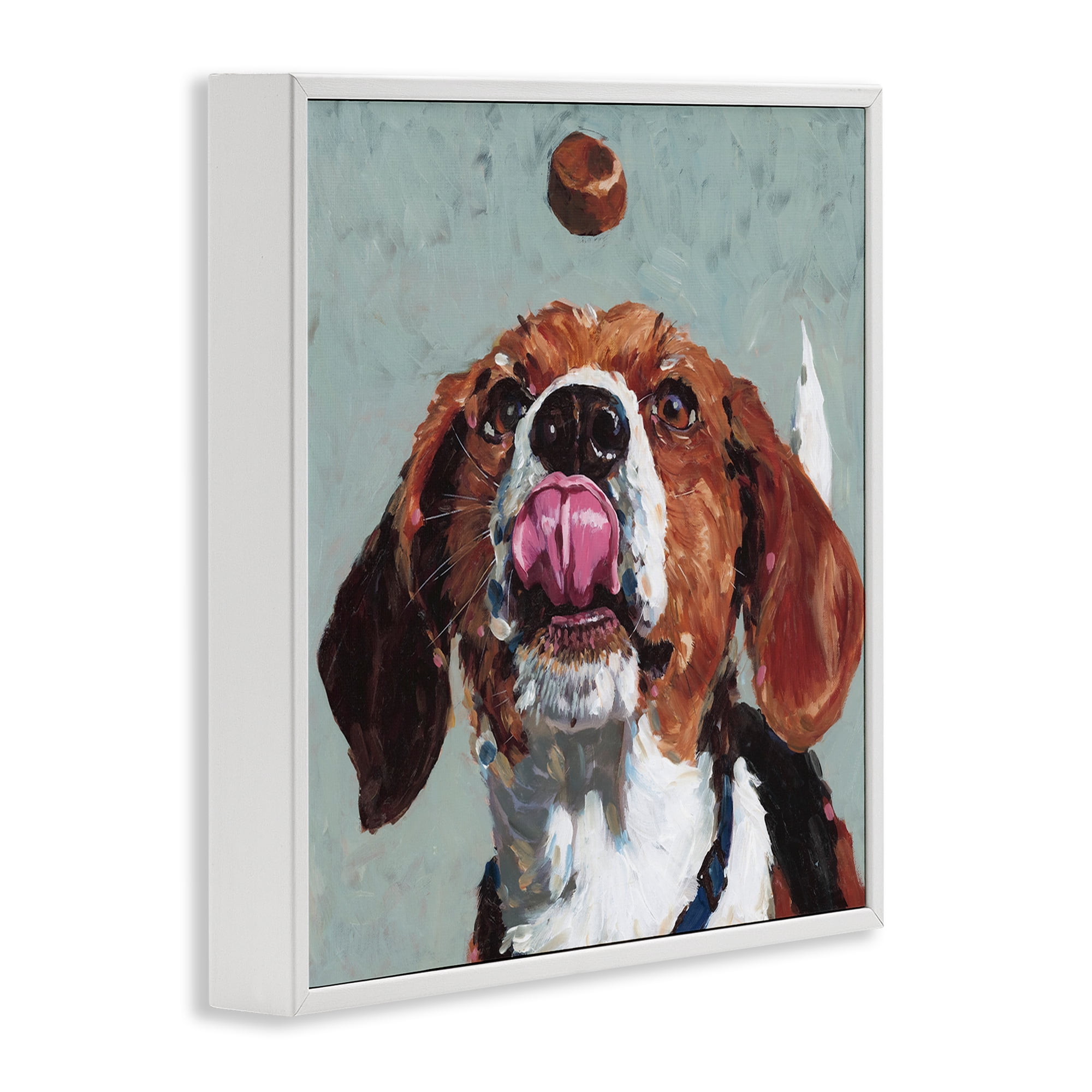 Stupell Industries Beagle Treat Excitement White Framed Giclee Art, design by Studio Bautista