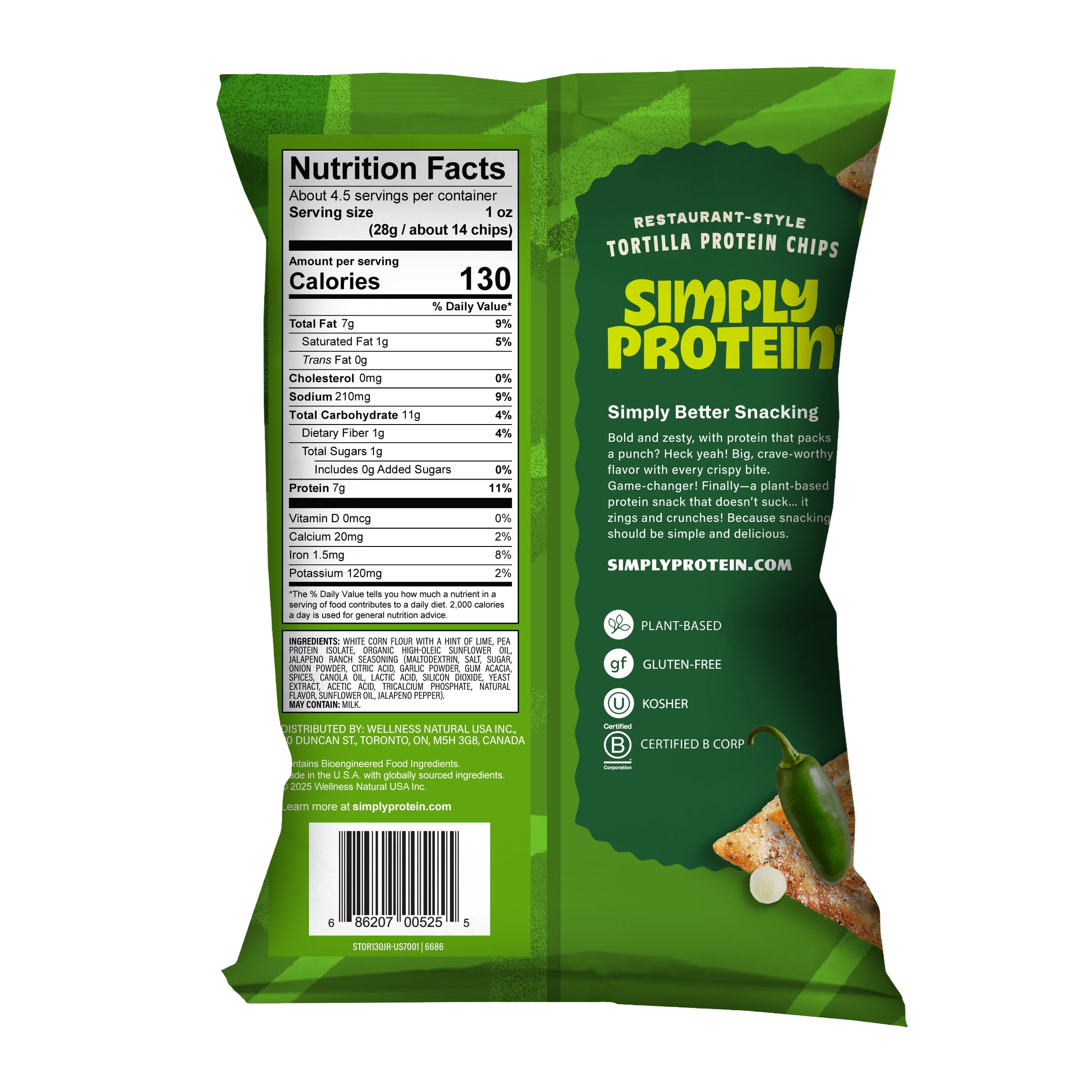 (3 pack) SimplyProtein® Restaurant Style Tortilla Chips Jalepeno Ranch, 7g Protein, Gluten Free, 1 Pack, 4.58 oz