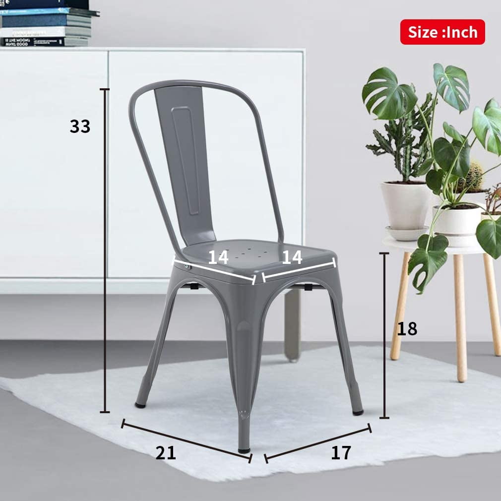 FDW Metal Dining Chairs Metal Chairs Patio Chair Seat Height Dining Room Kitchen Chair Tolix Restaurant Chairs Bar Stackable Chair Trattoria Metal Indoor Outdoor Chairs (Gray)