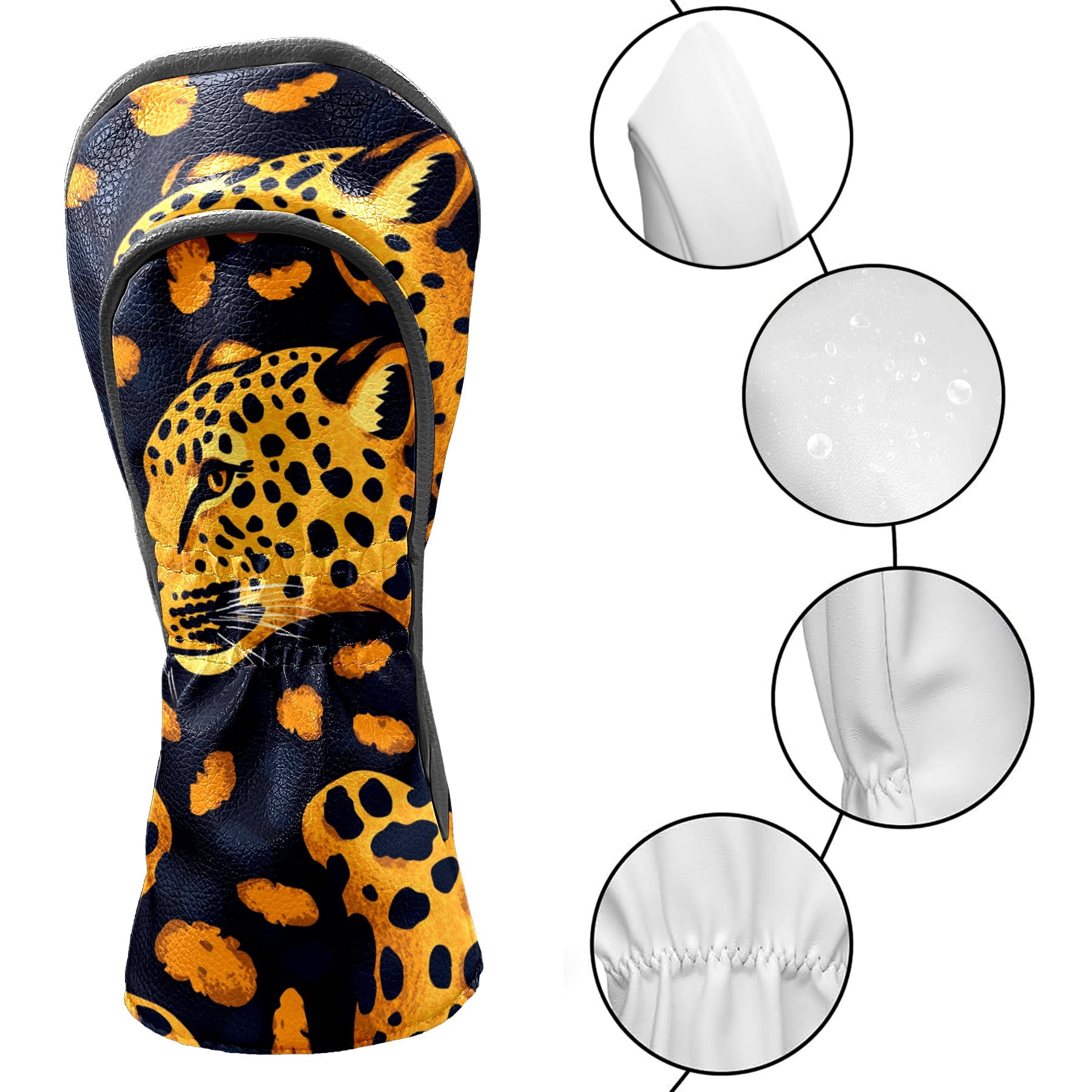 Golf Club Covers PU Leather Waterproof Head Covers for Fairway Woods Hybrids Leopard Pattern