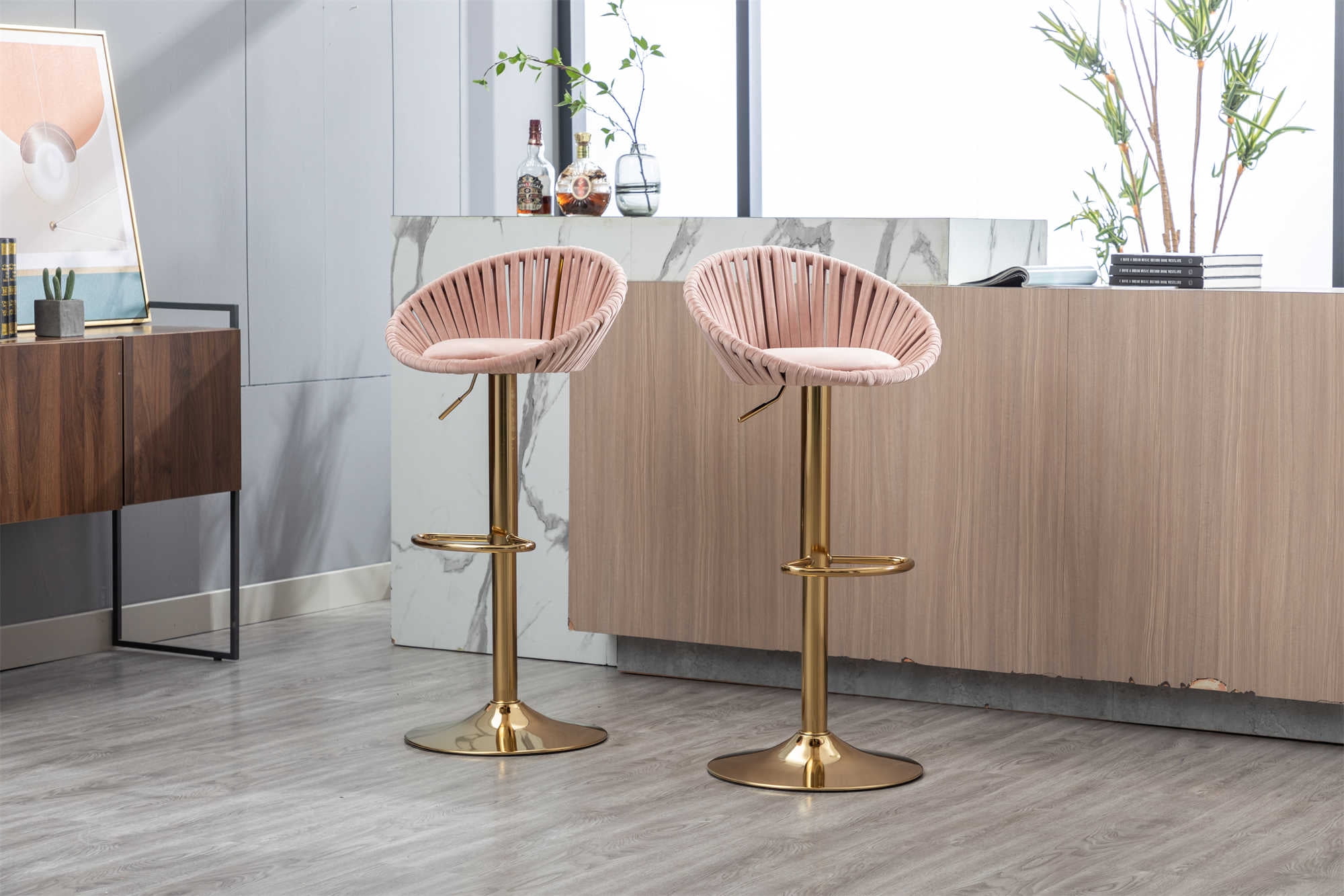 Bar Stools Set of 2, Velvet Counter Height Barstools, Ajustable Swivel