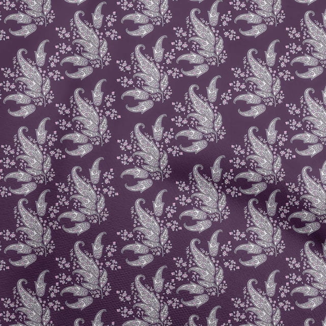 oneOone Cotton Cambric Purple Fabric Asian Paisley Sewing Material Print Fabric By The Yard 56 Inch Wide