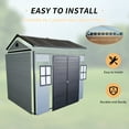 thumbnail image 6 of 8 x 6 FT Resin Outdoor Storage Shed with Floor, All-Weather Plastic Garden Shed with Lockable Doors & 2 Windows, Tool Storage Shed for Poolside, Backyard, Patio, Grey, 6 of 9