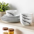 thumbnail image 3 of Porcelain Dinnerware Sets for 4, 12 Pieces Plates and Bowls Set with Black and Grey Ribbon Lines, Dishes Set Dining Ware for Dinner, Microwave and Dishwasher, 3 of 5