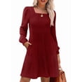 thumbnail image 1 of Vestido Estilo Babydoll Informal de Otoño con Cuello Cuadrado y Larga para Mujer. Vino Tinto M, 1 of 7