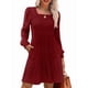 thumbnail image 1 of Vestido Estilo Babydoll Informal de Otoño con Cuello Cuadrado y Larga para Mujer. Vino Tinto M, 1 of 7
