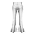 thumbnail image 5 of iiniim Kids Girls Shiny Dance Trousers Ruffle Hem Bell-bottom Jazz Dancewear High Waist Long Pants Size 6-16 Silver 10, 5 of 7
