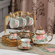 Otufan 21Pcs Coffee Cup Set Ceramic Cup & Saucer Set Vintage Floral Coffee Set Luxury British Tea Cup Set