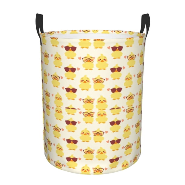 Balery Cute Yellow Duck Cesta de ropa redonda con asas, impermeable, independiente, para ropa, juguetes, dormitorio y familia-Medium