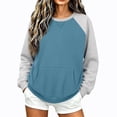 thumbnail image 2 of TKKCS Womens Raglan Crew Neck Sweatshirt Pullover Loose Fit Color Block Long Sleeve Casual Tops with Front Kangaroo Pocket Light Blue XL, 2 of 8