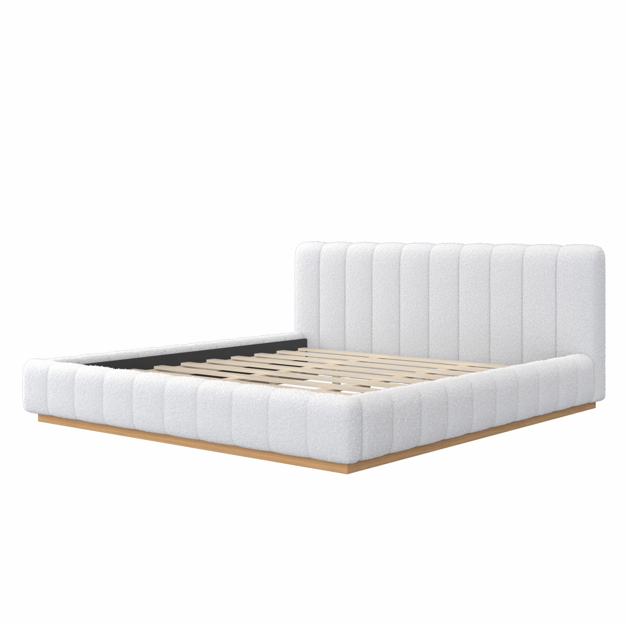 Euroco Boucle Upholstered King Size Platform Bed, White