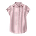 thumbnail image 2 of gbyLJF Women's Striped Short Sleeve Shirts Button Down Collared Tops Loose Fit Casual Long Blouses with Pocket, 2 of 6