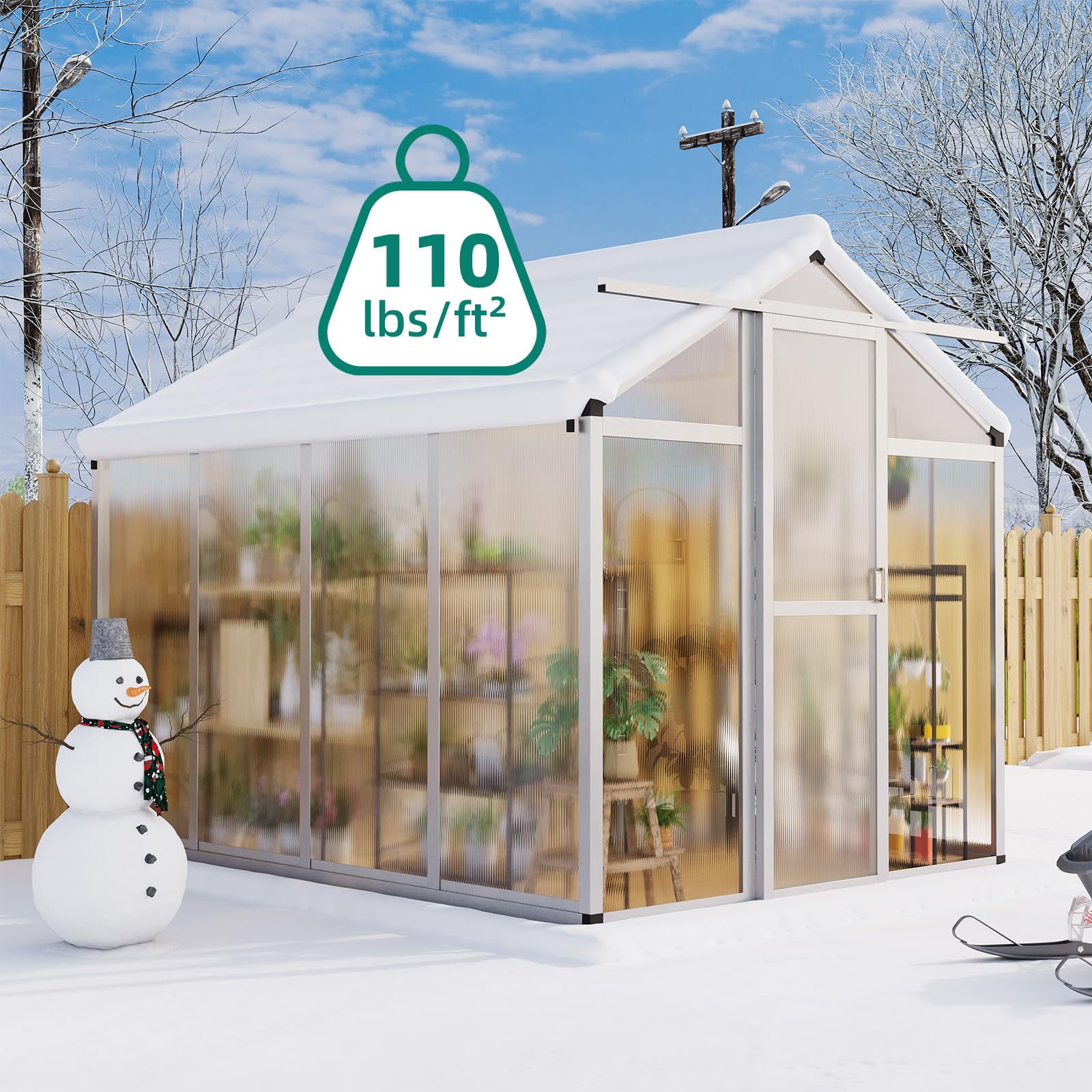 6x8 FT Greenhouse for Outdoors,Polycarbonate Greenhouse with Quick Setup Structure and Roof Vent,Aluminum Greenhouses Heavy Duty,Large Walk-in Greenhouse for Winter Garden,Backyard,Patio,Lawn