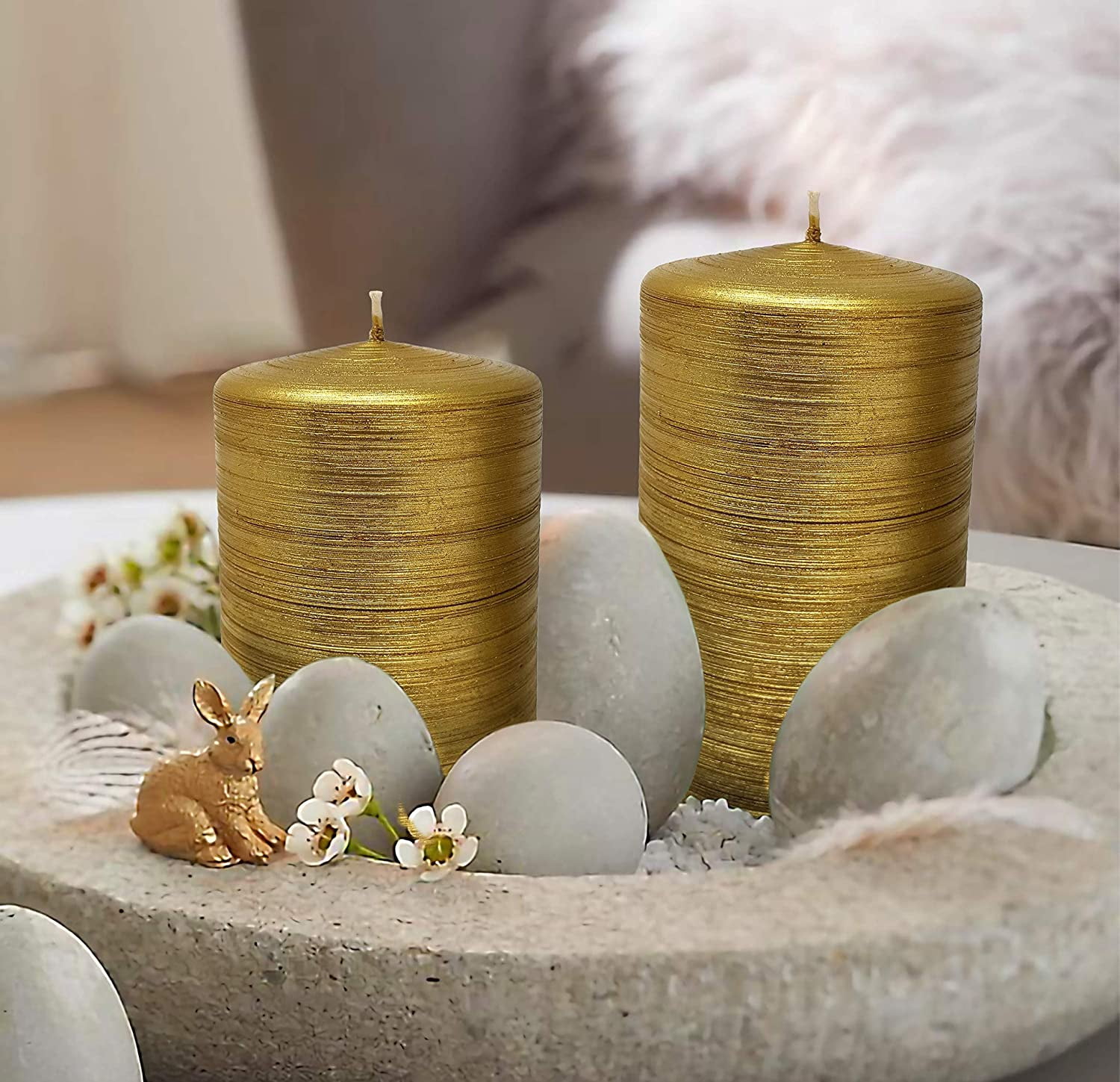 Hyoola, 2.75 x 5 Unscented Gold Brushed Metallic Rustic Pillar Candles, Paraffin Wax with Cotton Wicks, 6-Pack