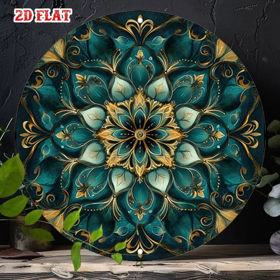 HELLOYOUNG Flower Mandala Metal Wall Art 2D Aluminum Decor for Home Indoor Outdoor Floral Round Sun Pattern Wall Hanging Holiday Housewarming Gift