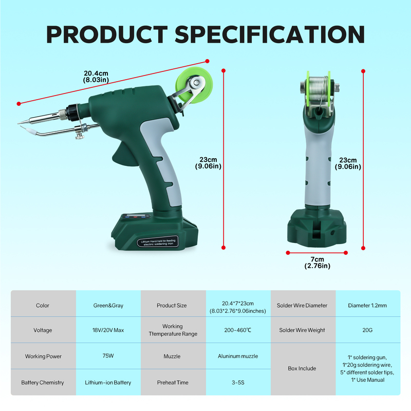75W Electric Solder Gun Cordless Soldering Iron Kit With Digital Display Fast Welding Tools For Bos*ch 18V Battery (No Battery)