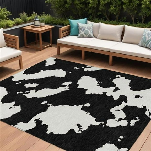 HomeRoots 614514 10 x 14 ft. Black & Ivory Abstract Washable Indoor & Outdoor Rectangle Area Rug