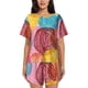 thumbnail image 1 of Fotbe Colorful Wool Balls Conjunto de Pijama Estampado para Mujer, 2 Piezas, Ropa de Dormir con Camiseta de Manga Corta y Shorts Suaves-Large, 1 of 6