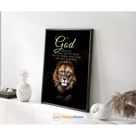 Lion Wall Art 2 Timothy 1:7 Bible Verse Print Scripture Art Christian Decor NO FRAMED POSTER