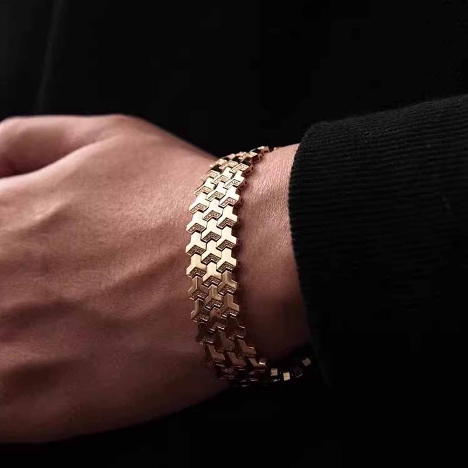 Men Geometric Link Bracelet, Handmade Modern Out Jewelry Accessories for Men Silver 6.5 inches