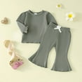 thumbnail image 5 of Fsqjgq Baby Girl Clothes Toddler Girls Fall Winter Bell-Bottoms Outfits Long Puff Sleeve Sweatshirt Tops and Flare Pants 2pcs Clothing Sets 6-12 Months, 5 of 9