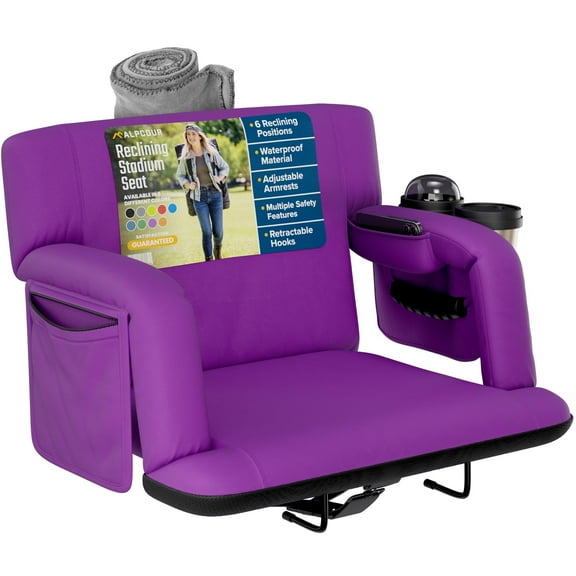 Reclining Stadium Seats for Bleachers with Back Support Wide Bleacher Chair Cushion, Armrests, Large Pockets, and Multiple Safety Features Best Stadium Seat Chairs for Camping, Kayak Backs & More