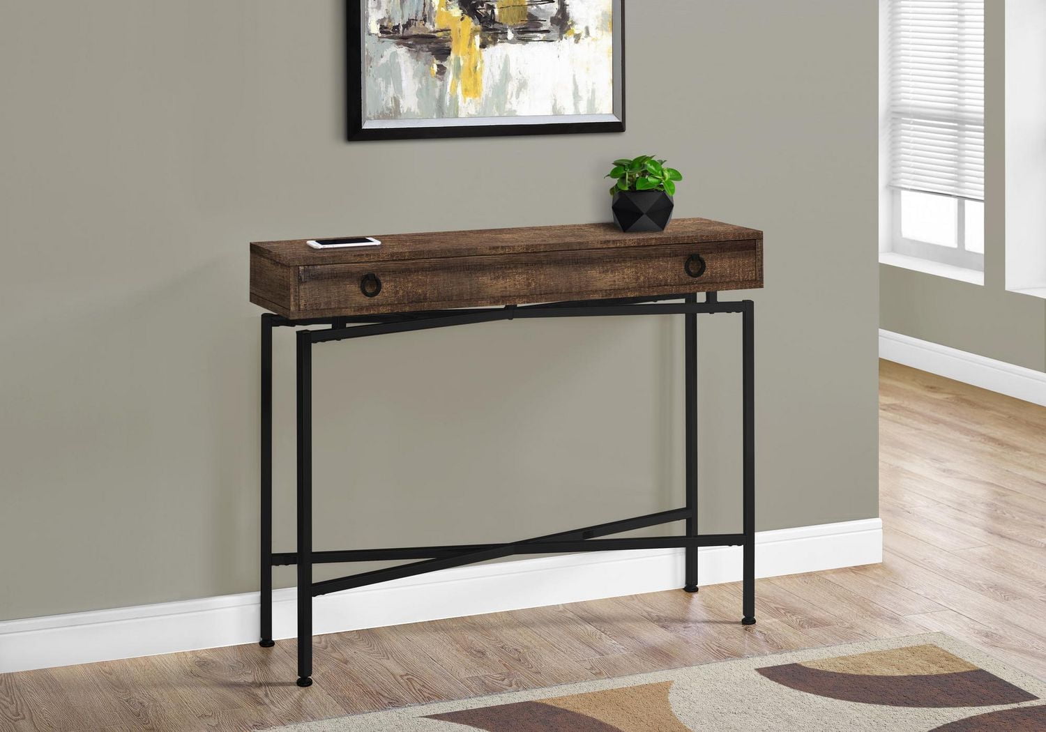 Monarch Specialties Accent Table, Console, Entryway, Narrow, Sofa, Storage Drawer, Living Room, Bedroom, Metal, Laminate, Brown, Black, Contemporary, Modern