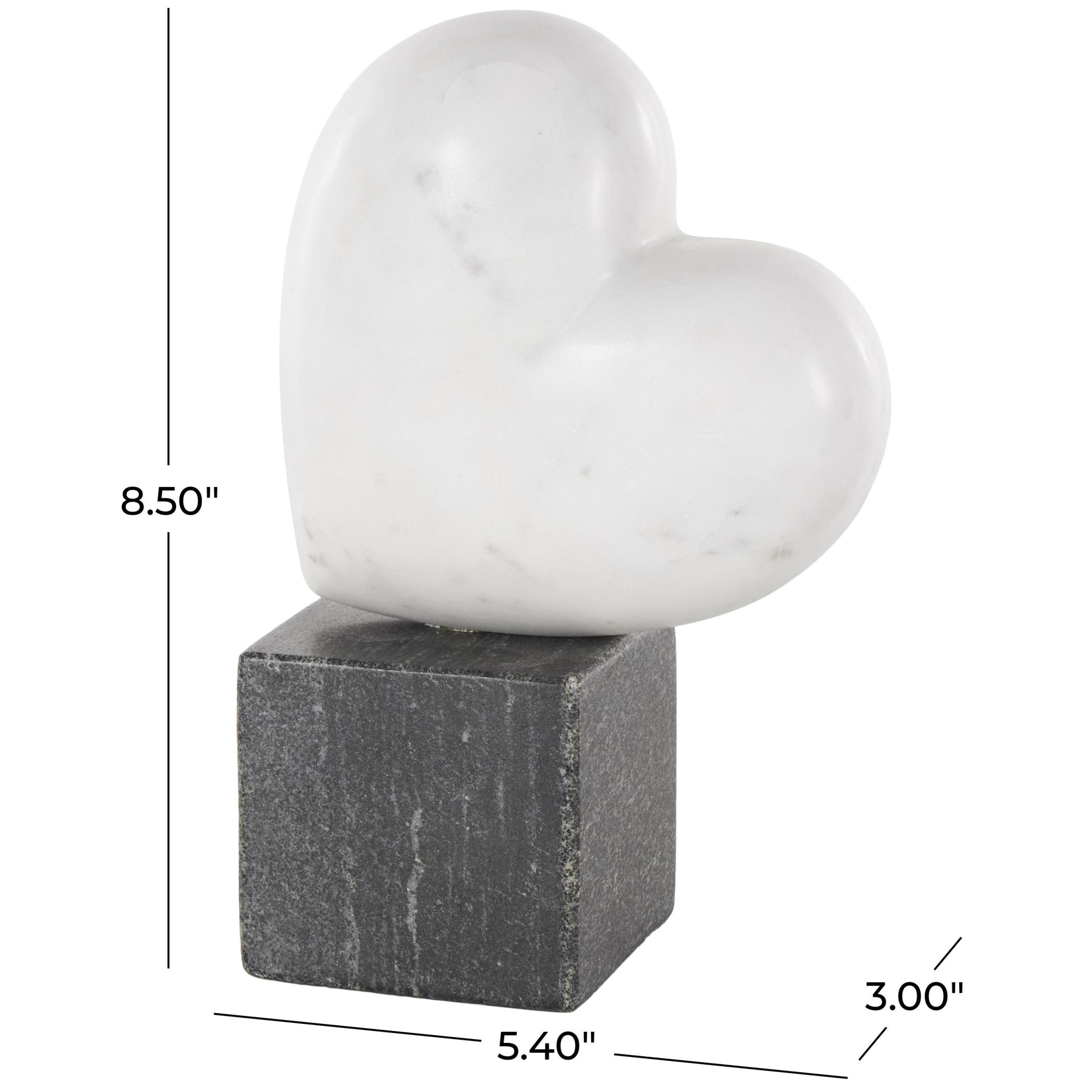 5" x 9" White Marble Slanted Heart Sculpture with Black Block Base, by DecMode