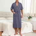 thumbnail image 5 of Men's Robe Belted Short Sleeve Bathrobe Lighteright Summer Soft Robe for Spa Sleep Bath Wear Navy 4XL, 5 of 9