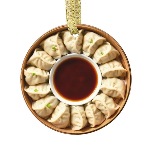 Steamed Dumplings with Dipping Sauce, China Cuisine, Chinese Food Lovers Foodie Novelty Holiday Christmas Ornament Xmas Tree Gift (Flat Design Printed on Ceramic, Not 3D)