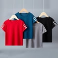 thumbnail image 2 of Zylanna Toddler Boys 4PC Athletic T-Shirts, Quick-Dry Striped Short Sleeve Moisture Wicking Performance Tee Tops for Sport Multicolor Size 4-5, 2 of 9