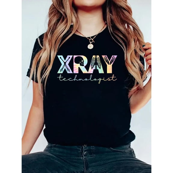 Cotton Xray Technologist Tie Dye Rad Tech Radiographer Women T-Shirt Women's Graphic Tee Casual Tops