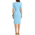 thumbnail image 3 of INSPIRE CHIC Pencil Dress for Women Puff Sleeve Rear Slit Business Casual Square Neck Dresses XS Light Blue, 3 of 5