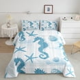 thumbnail image 2 of Feelyou Blue Seahorse Print Full Size Comforter Sets, Cartoon Starfish Seashell Bedding Comforter Set, Teens Kids Boys Girls Reversible Bedding Sets, Luxury Bedroom Decor, 3pcs, 2 of 8